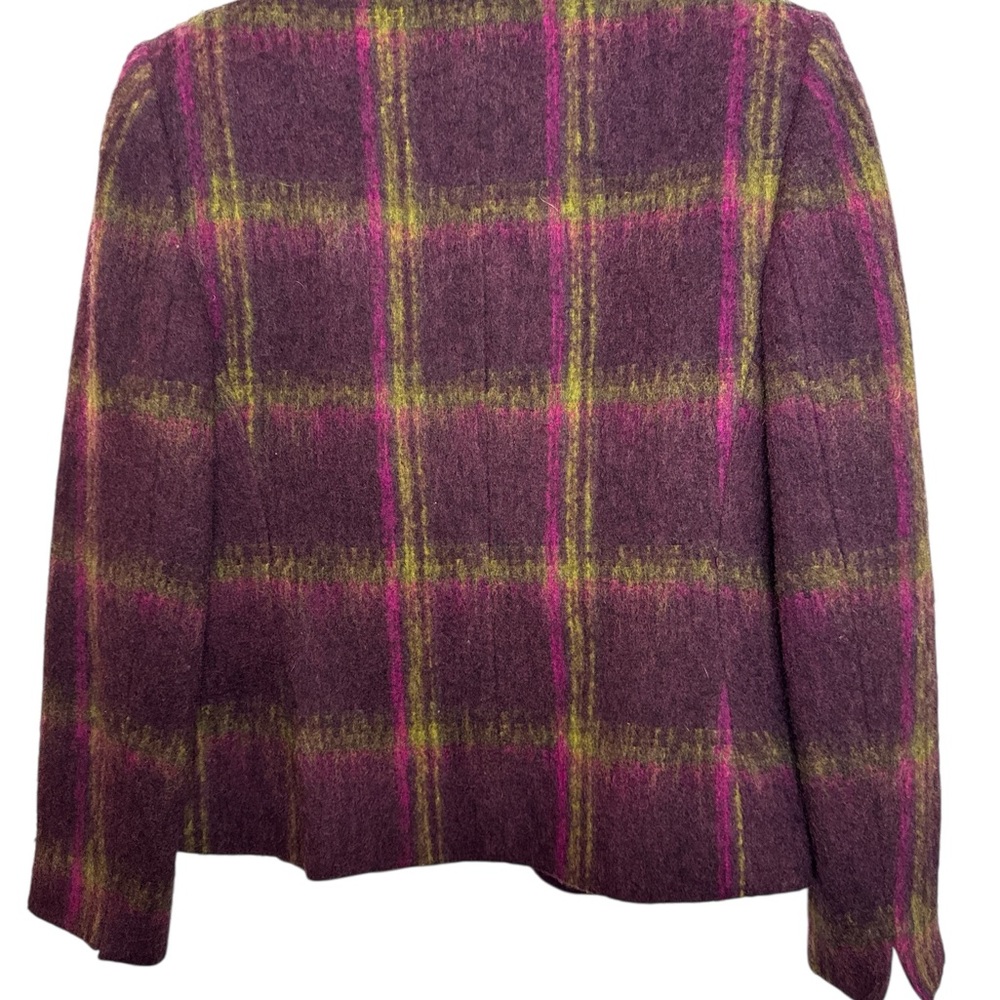 Kasper Vintage Plum Purple Green‎ Plaid Wool Blazer Size 6 - Picture 5 of 8